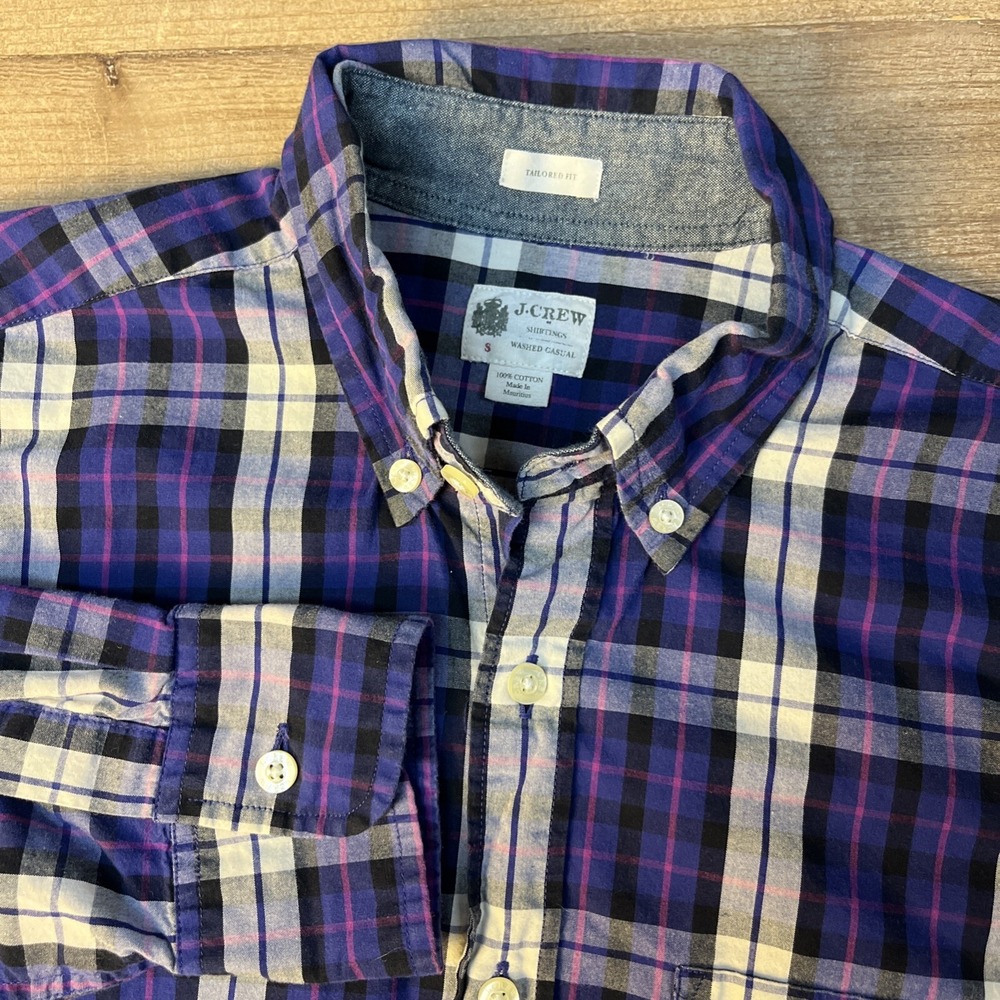 J CREW‎ Shirtings Washed Casual 100% Cotton Mens Small Purple Pink White Plaid